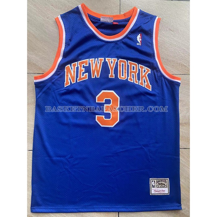 Maillot New York Knicks John Starks NO 3 Mitchell & Ness Hardwood Classics Bleu
